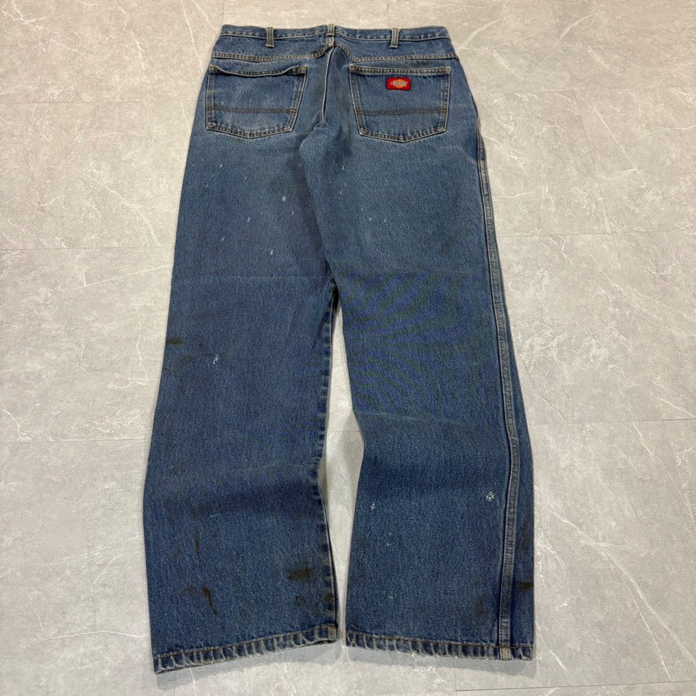 Dickies Mens Relaxed Fit Straight Leg Work Jeans Blue Denim Distressed 33x30